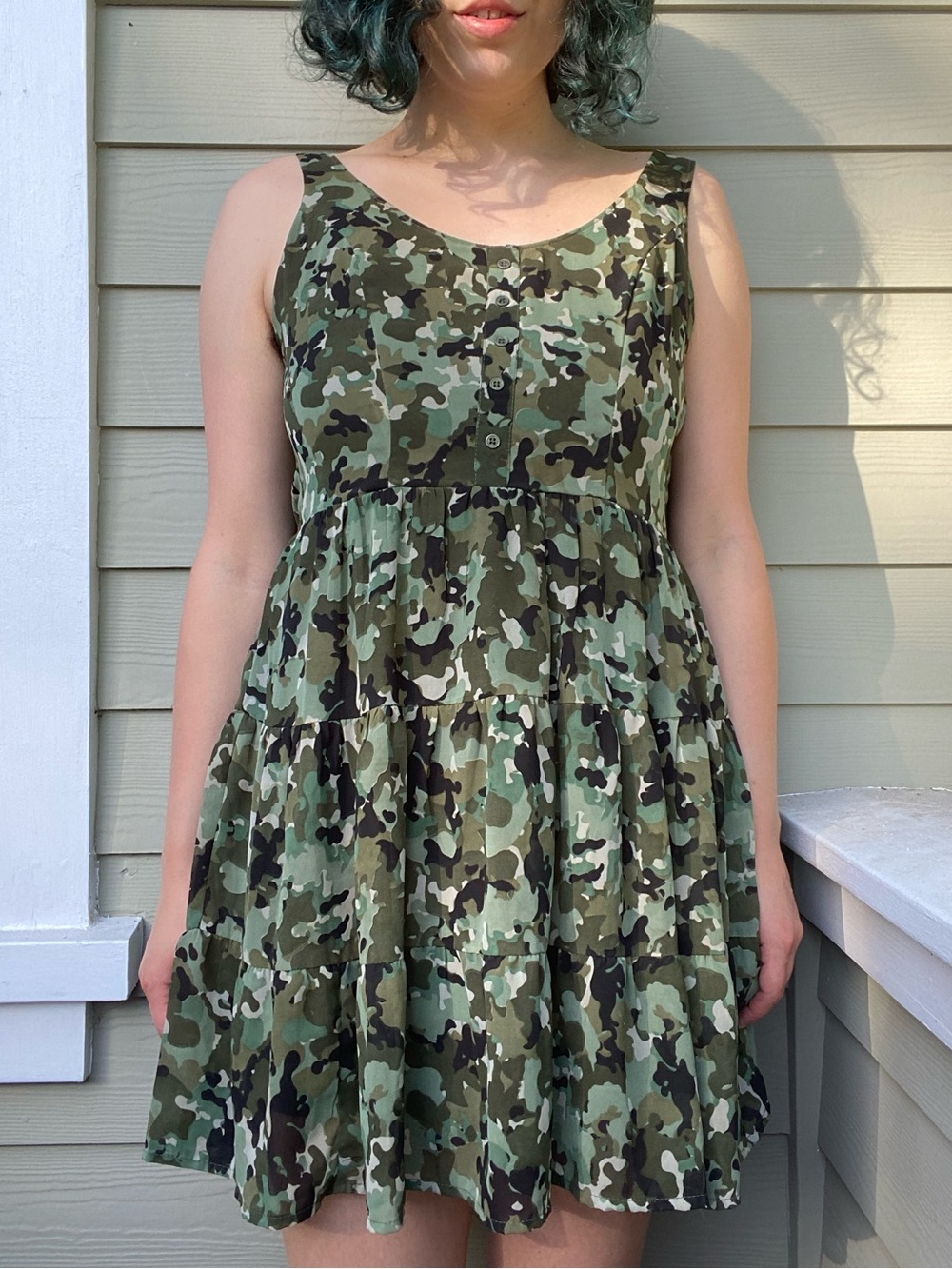 Band of Gypsies Green Camouflage Tiered Mini Dress